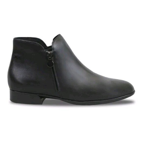 Munro Averee Sz 5 Black Calf Leather Ankle Boot Double Zipper Shock Absorption - Picture 2 of 14